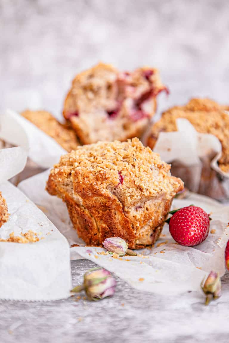 Strawberry Ricotta Muffins with Walnut Streusel