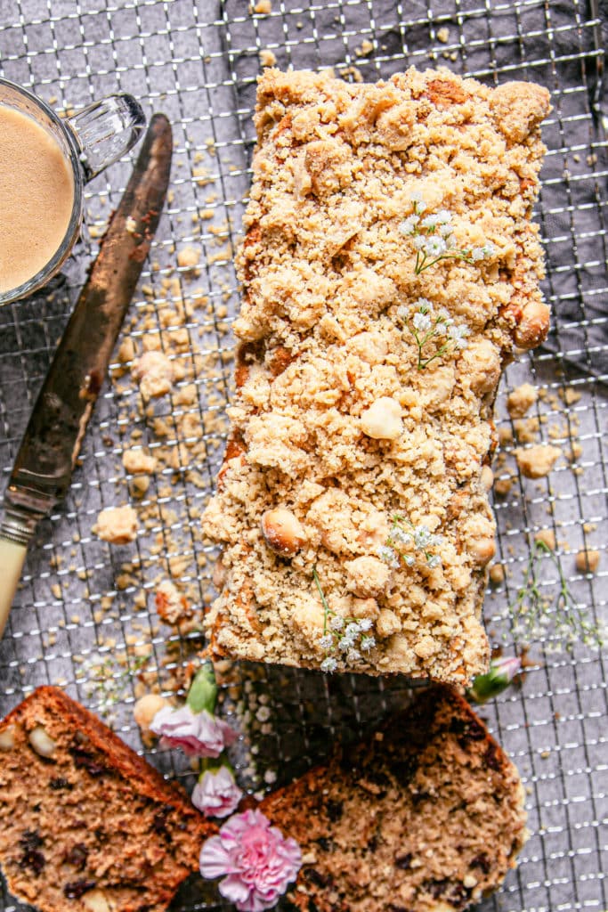 Apple Banana Macadamia Streusel Bread